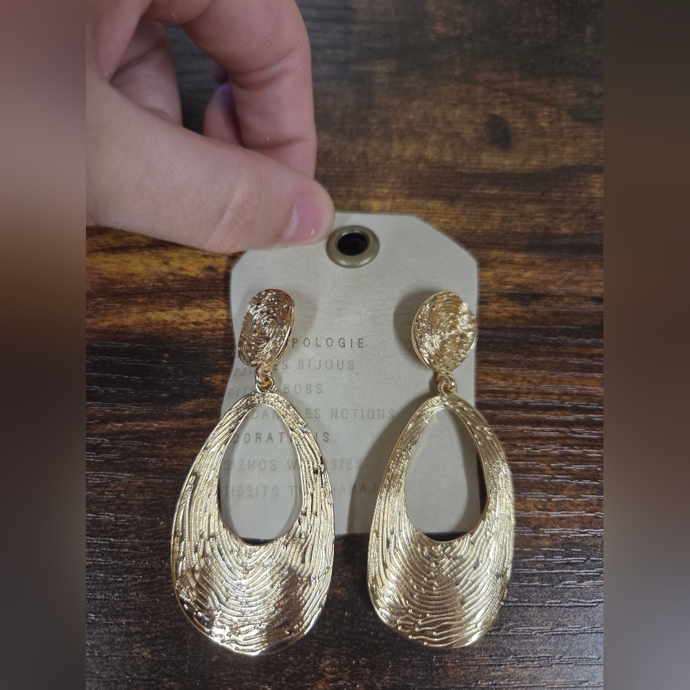 Anthropologie Gold Oval Drop Earrings